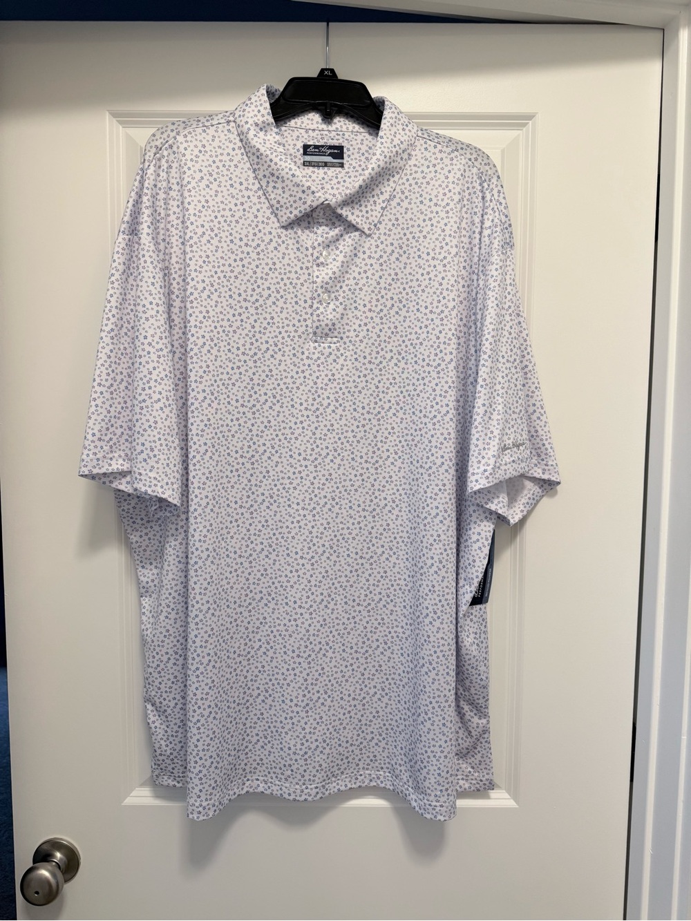 NWT men’s Ben Hogan Golf Polo with Blue & Purple Micro Floral Print, size 3XL